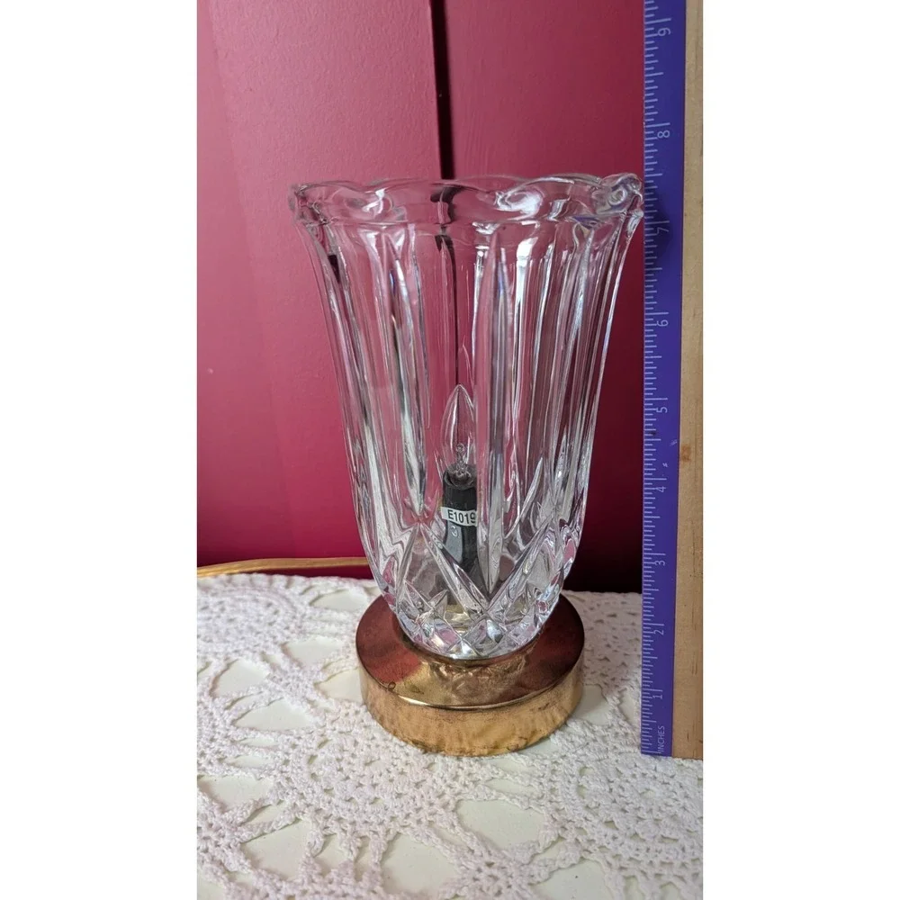 Vintage Hollywood Regency Crystal Brass Accent Night Light Lamp - 7.5